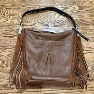 B. Makowsky Leather Fringe Hobo Bag